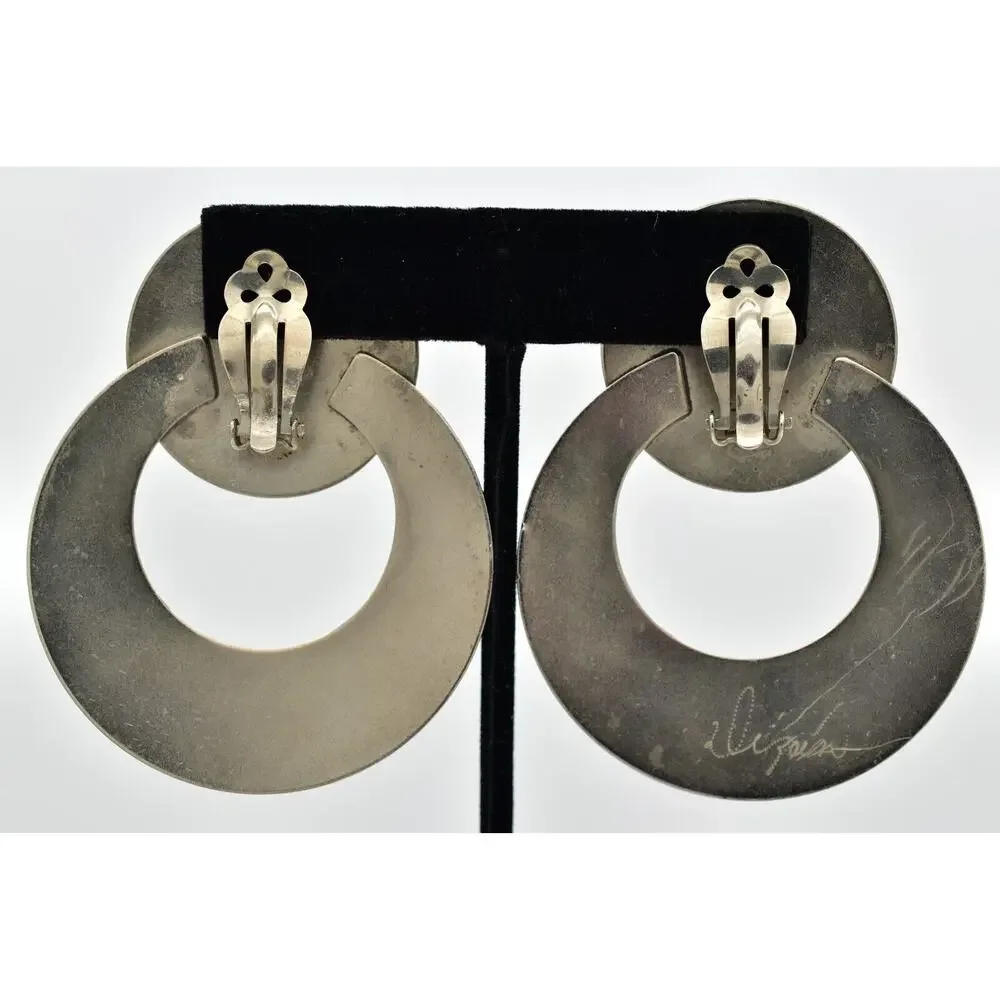 Dizan Diane Blother Vintage Clip On Earrings Blue Lace Agate Chunky Signed BinBK